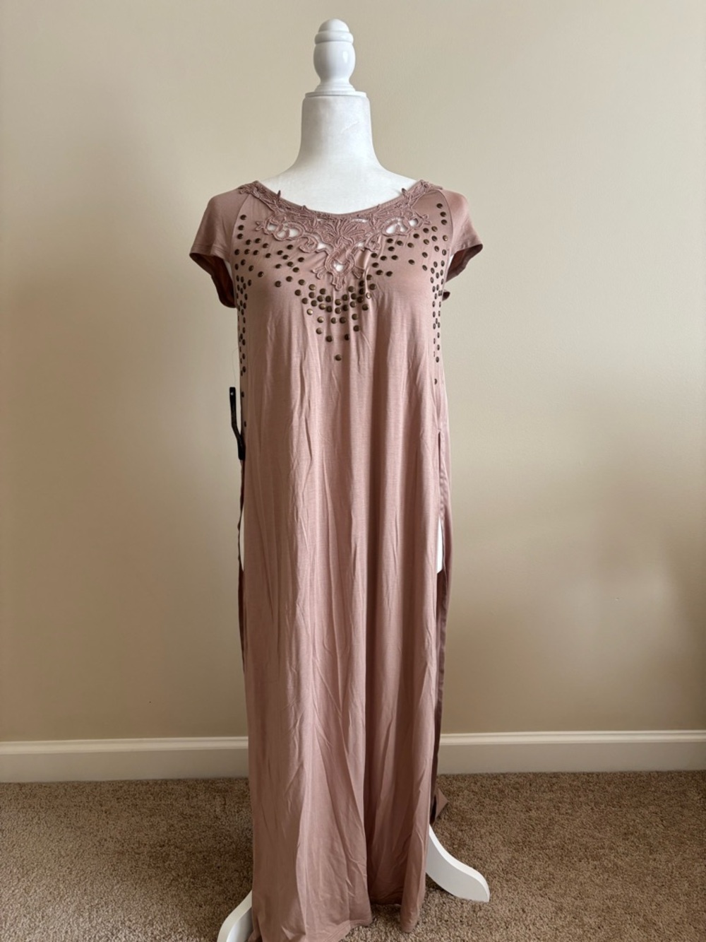 bebe Dusty Rose Tunic with Embroidered Neckline